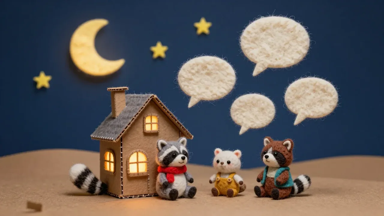 A house on a hill at night with speech bubbles saying hello in English, German, Italian and Spanish